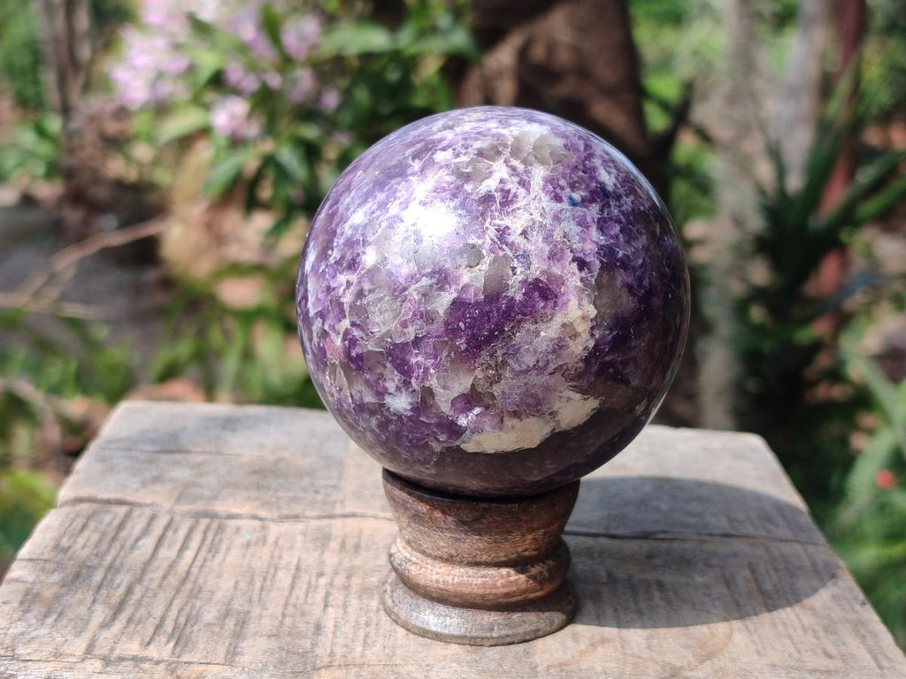 Polished Purple Lepidolite Sphere with Rubellite Pink Tourmaline x 1 From Madagascar