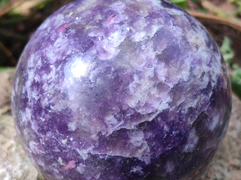 Polished Purple Lepidolite Sphere with Rubellite Pink Tourmaline x 1 From Madagascar