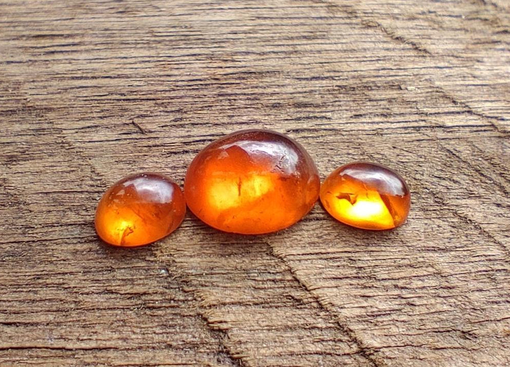 Polished Set of 3 Mandarin Spessartite Garnet Cabochons x 1 From Sperrgebiet, Namibia