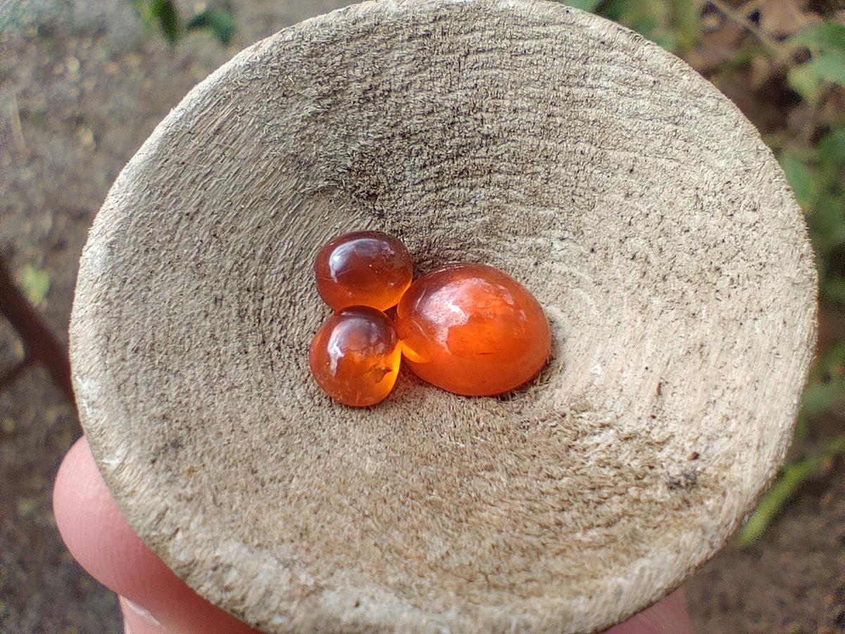 Polished Set of 3 Mandarin Spessartite Garnet Cabochons x 1 From Sperrgebiet, Namibia