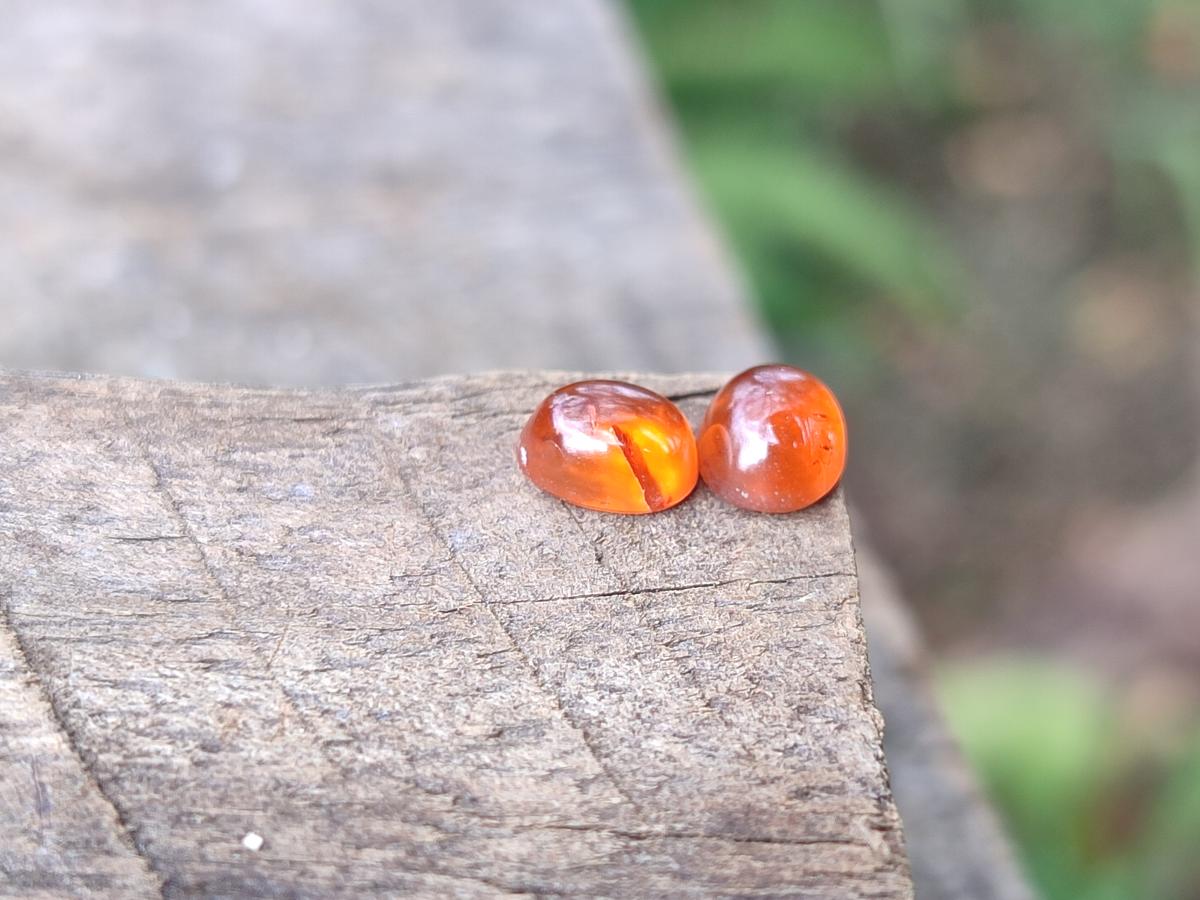 Polished Set of 3 Mandarin Spessartite Garnet Cabochons x 1 From Sperrgebiet, Namibia