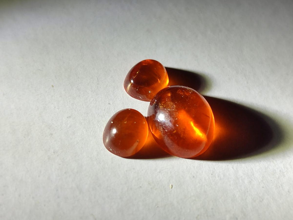 Polished Set of 3 Mandarin Spessartite Garnet Cabochons x 1 From Sperrgebiet, Namibia
