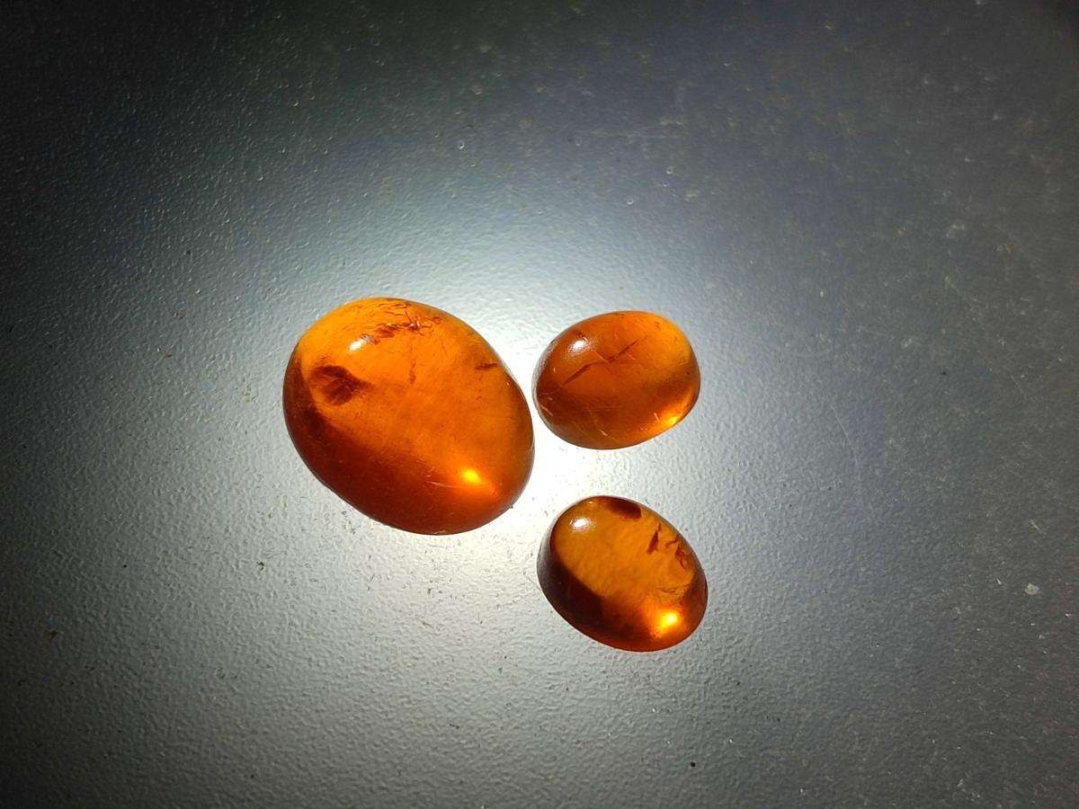 Polished Set of 3 Mandarin Spessartite Garnet Cabochons x 1 From Sperrgebiet, Namibia