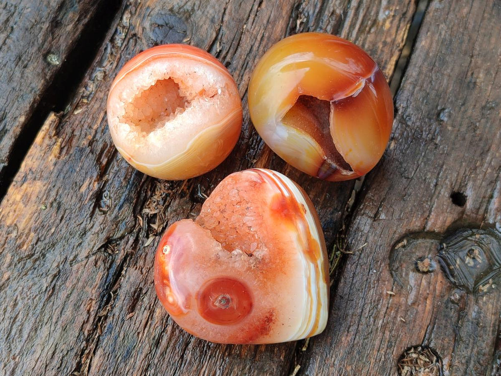 Polished and Natural Drusy Centred Carnelian Set of 3 x 1 From Madagascar