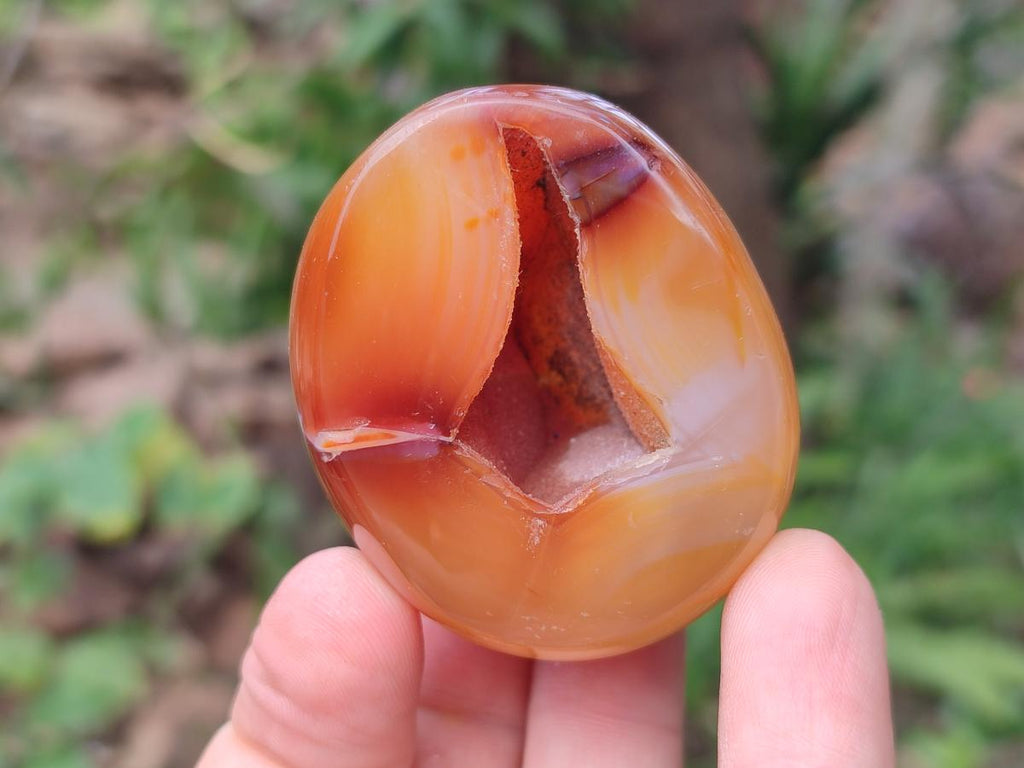 Polished and Natural Drusy Centred Carnelian Set of 3 x 1 From Madagascar