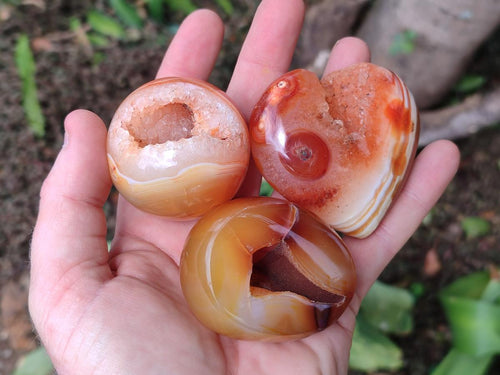 Polished and Natural Drusy Centred Carnelian Set of 3 x 1 From Madagascar