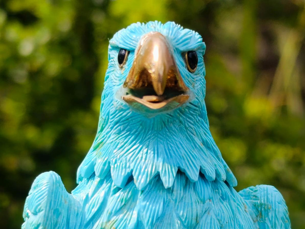 Hand Made Stunning Chrysocolla and 9ct Gold Eagle Sculpture on a Basalt Base x 1 From USA