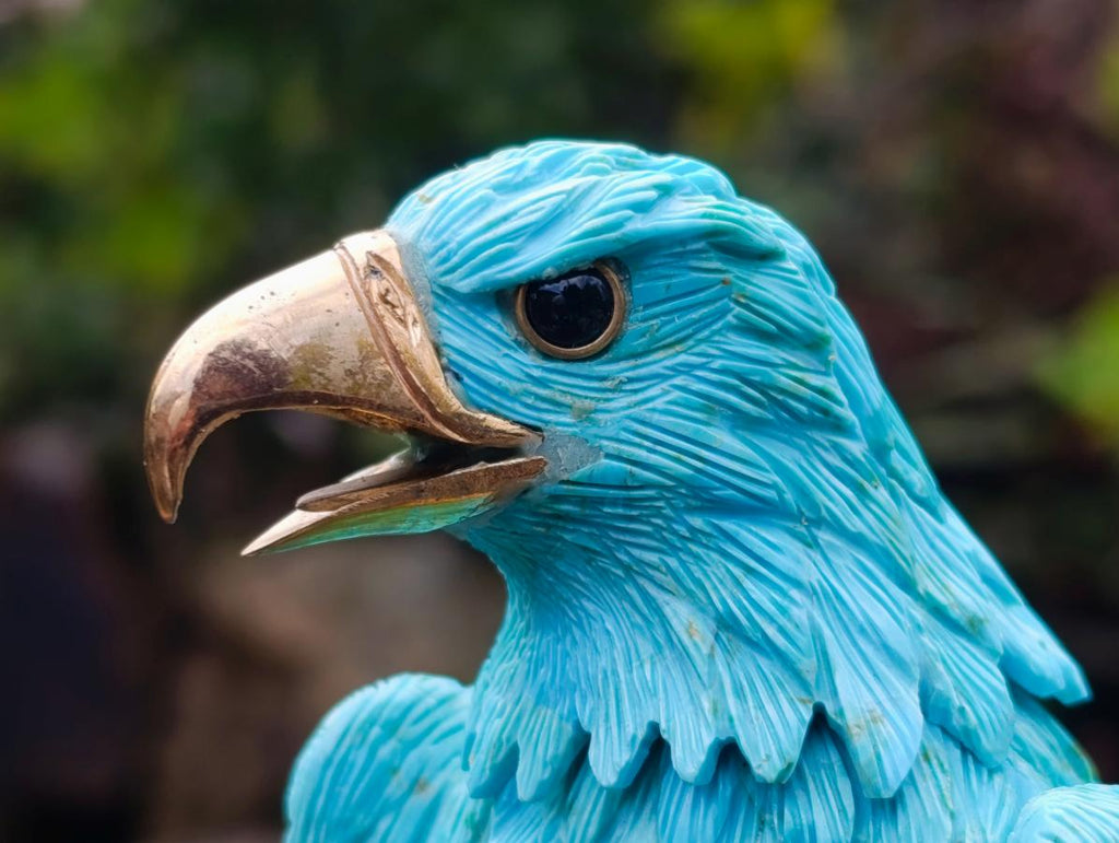 Hand Made Stunning Chrysocolla and 9ct Gold Eagle Sculpture on a Basalt Base x 1 From USA