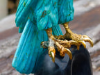 Hand Made Stunning Chrysocolla and 9ct Gold Eagle Sculpture on a Basalt Base x 1 From USA