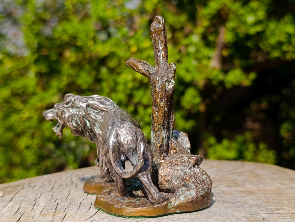 Hand Made Silver Bronze and Copper Lion Sculpture x 1 From South Africa