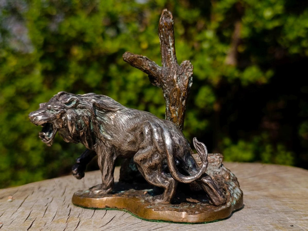 Hand Made Silver Bronze and Copper Lion Sculpture x 1 From South Africa