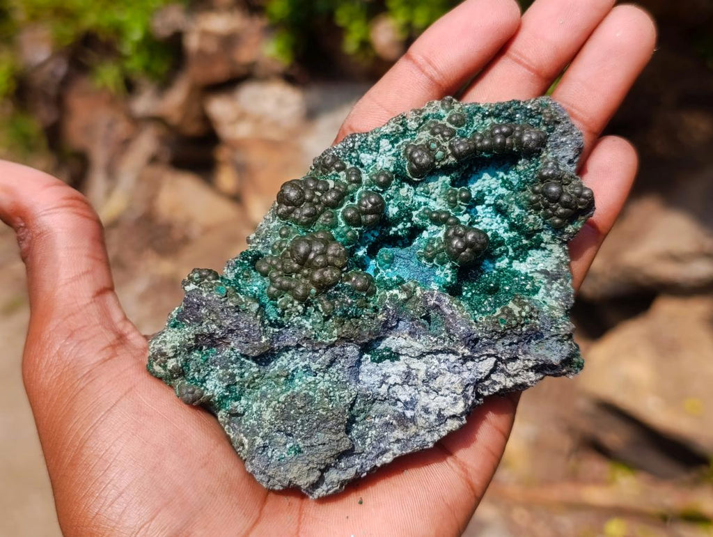 Natural Botryoidal and Fibrous Malachite Specimen with Goethite and Chrysocolla x 1 From Kolwezi, Congo