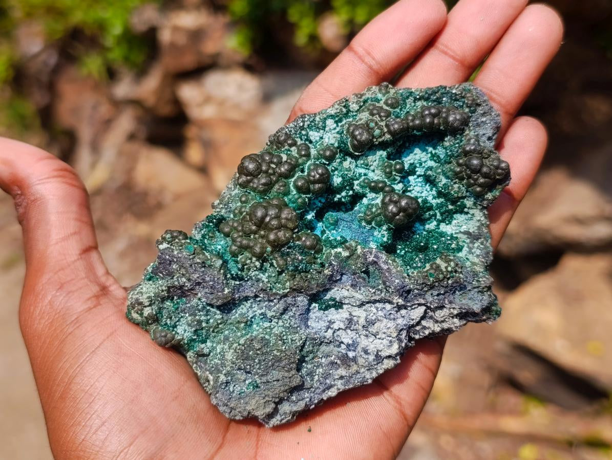 Natural Botryoidal and Fibrous Malachite Specimen with Goethite and Chrysocolla x 1 From Kolwezi, Congo