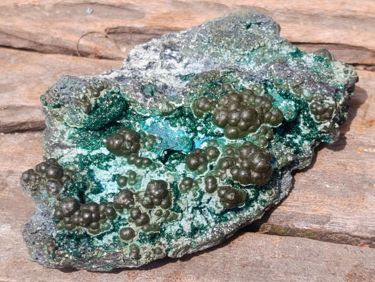 Natural Botryoidal and Fibrous Malachite Specimen with Goethite and Chrysocolla x 1 From Kolwezi, Congo