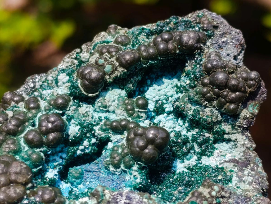Natural Botryoidal and Fibrous Malachite Specimen with Goethite and Chrysocolla x 1 From Kolwezi, Congo