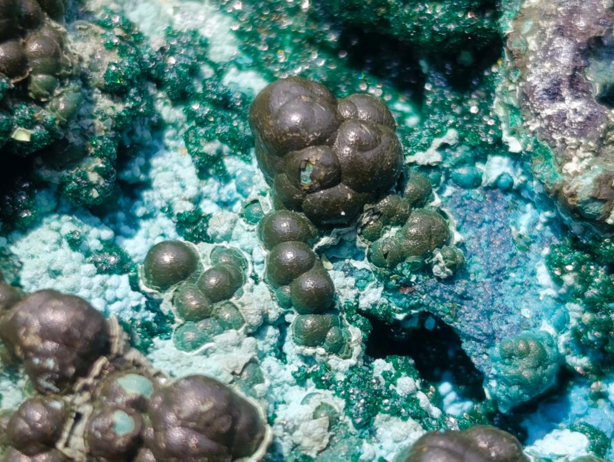 Natural Botryoidal and Fibrous Malachite Specimen with Goethite and Chrysocolla x 1 From Kolwezi, Congo