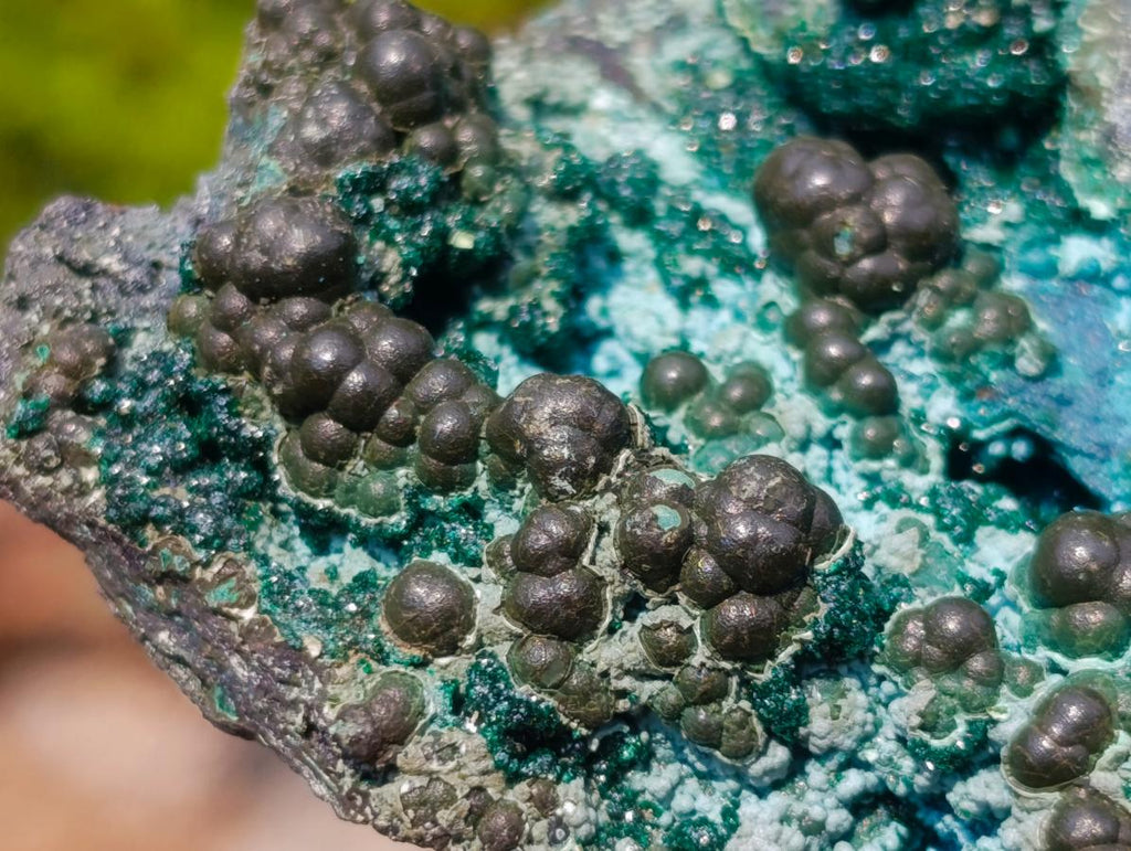 Natural Botryoidal and Fibrous Malachite Specimen with Goethite and Chrysocolla x 1 From Kolwezi, Congo
