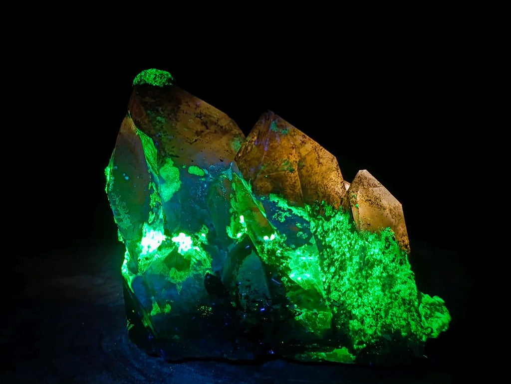 Natural Fluorescent Hyalite Capped Smokey Quartz Crystal Cluster x 1 From Erongo Mountain, Namibia