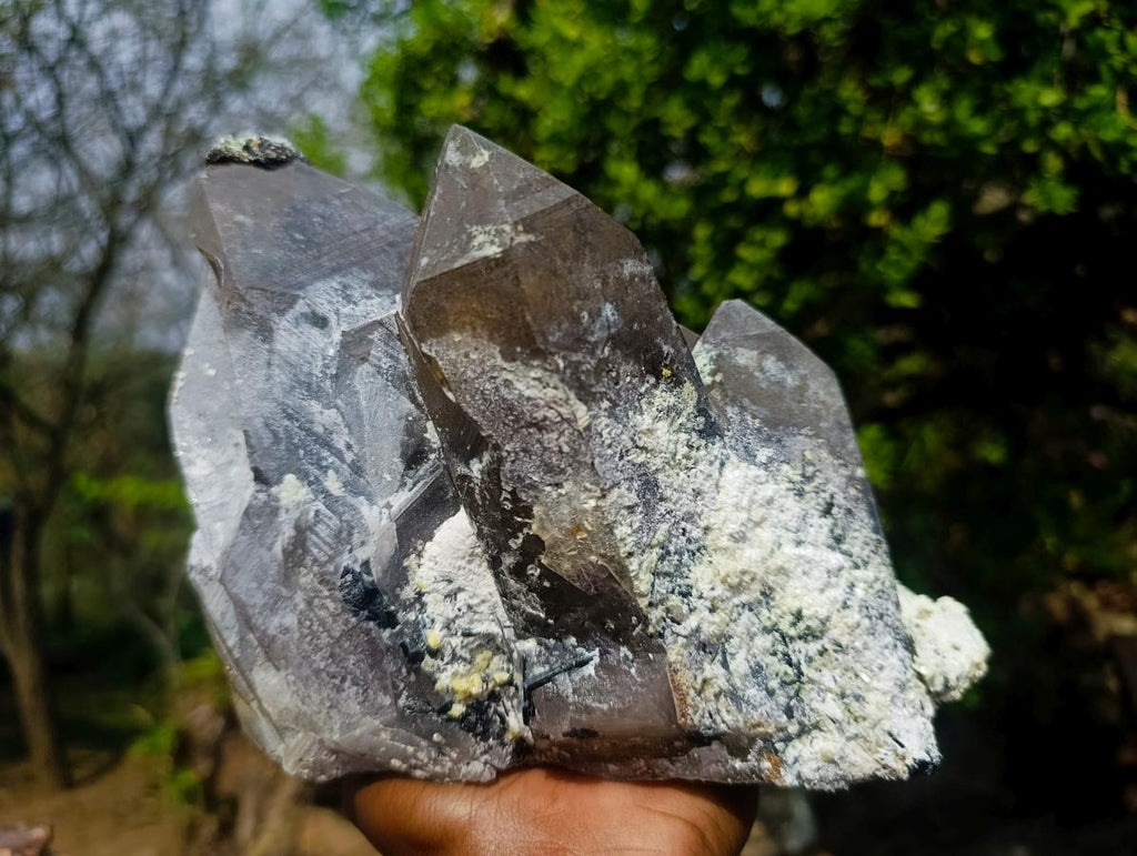 Natural Fluorescent Hyalite Capped Smokey Quartz Crystal Cluster x 1 From Erongo Mountain, Namibia