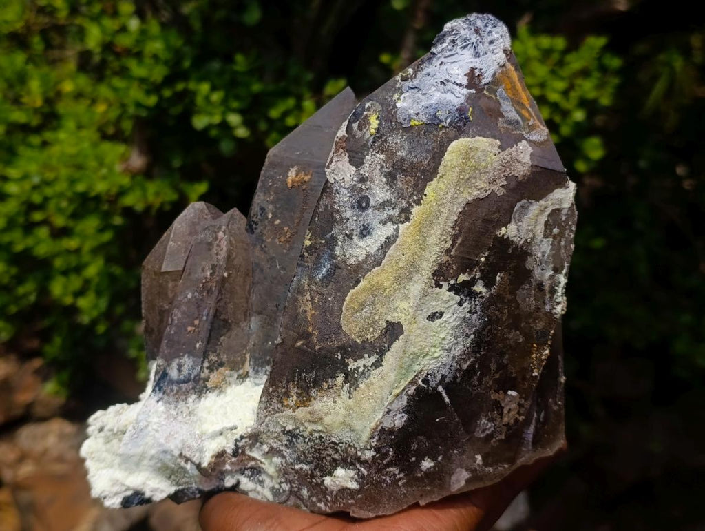 Natural Fluorescent Hyalite Capped Smokey Quartz Crystal Cluster x 1 From Erongo Mountain, Namibia