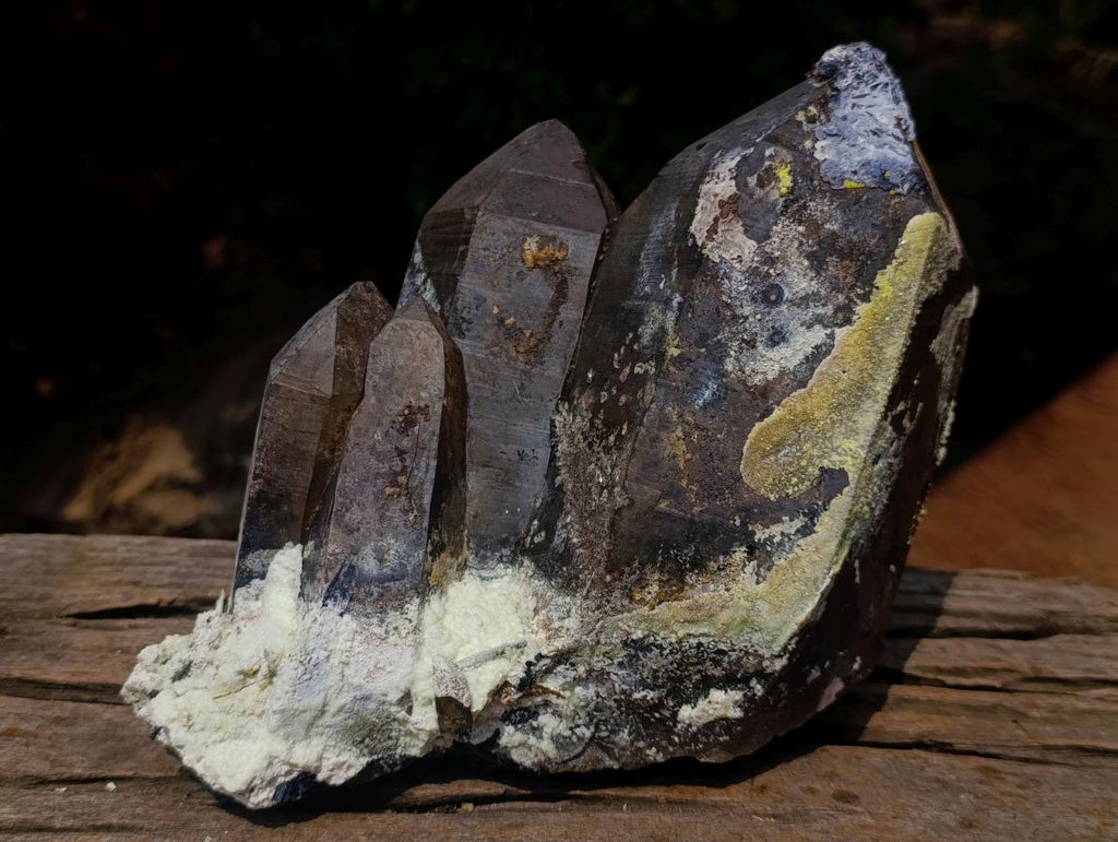 Natural Fluorescent Hyalite Capped Smokey Quartz Crystal Cluster x 1 From Erongo Mountain, Namibia