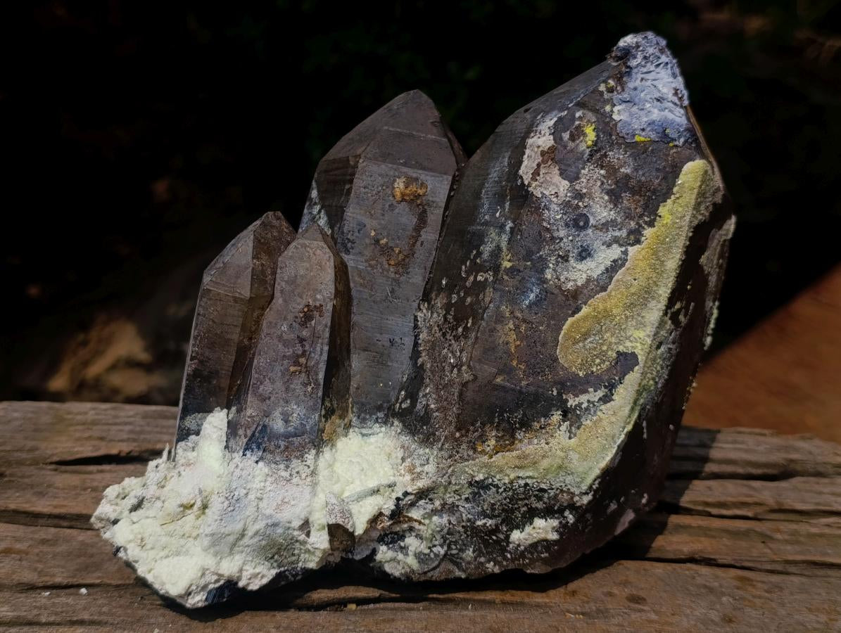 Natural Fluorescent Hyalite Capped Smokey Quartz Crystal Cluster x 1 From Erongo Mountain, Namibia