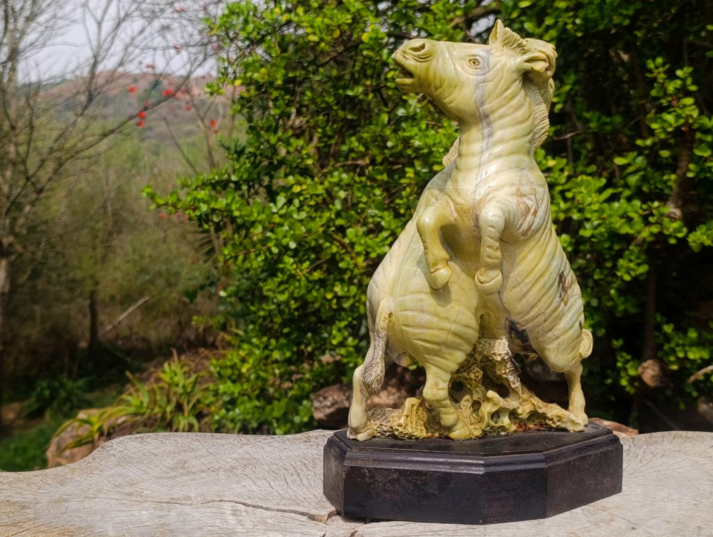 Carved African Butter Jade Twin Fighting Zebra Sculpture x 1 From Bronkhorstspruit, South Africa