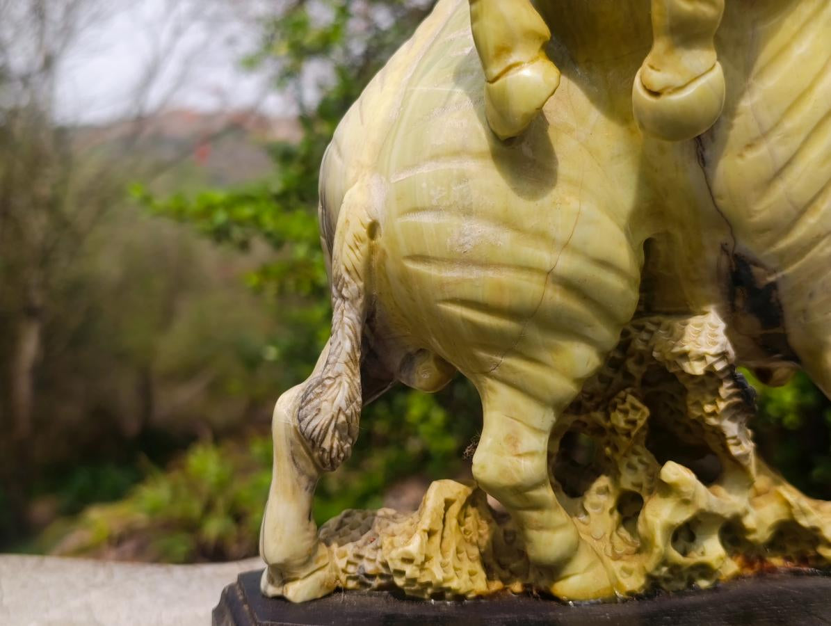 Carved African Butter Jade Twin Fighting Zebra Sculpture x 1 From Bronkhorstspruit, South Africa