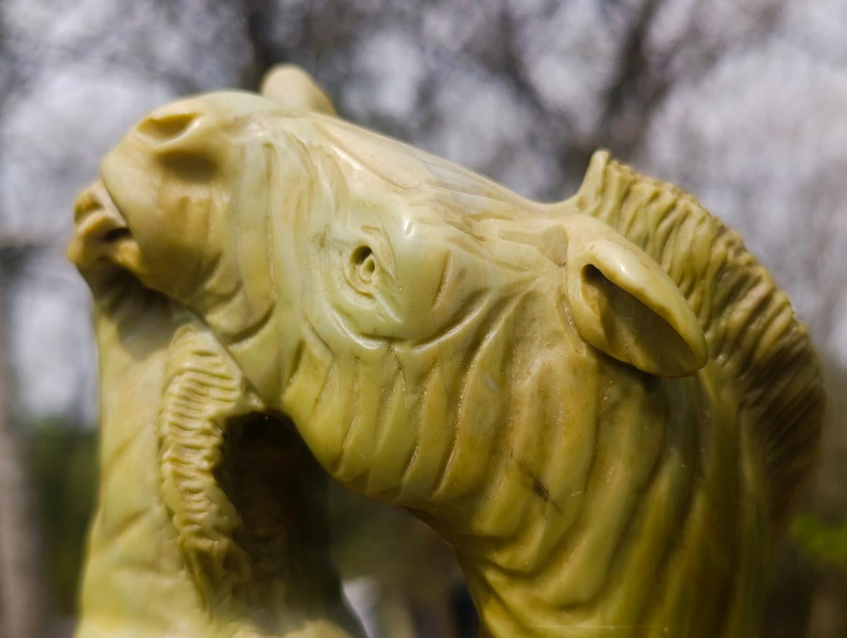 Carved African Butter Jade Twin Fighting Zebra Sculpture x 1 From Bronkhorstspruit, South Africa