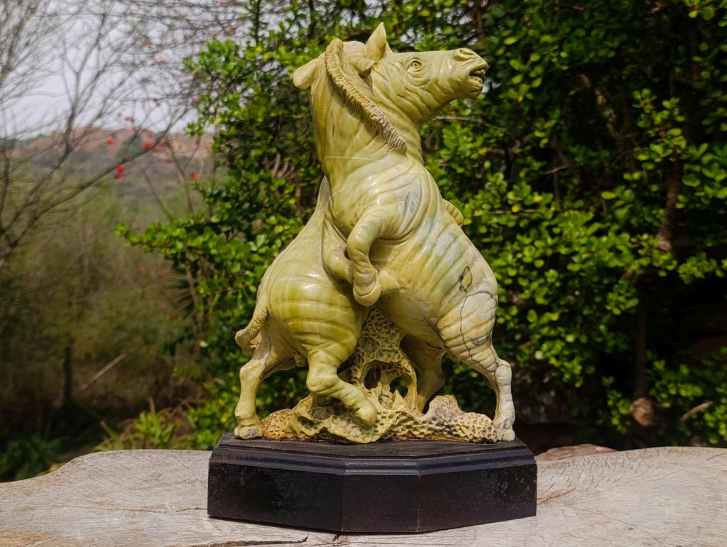 Carved African Butter Jade Twin Fighting Zebra Sculpture x 1 From Bronkhorstspruit, South Africa