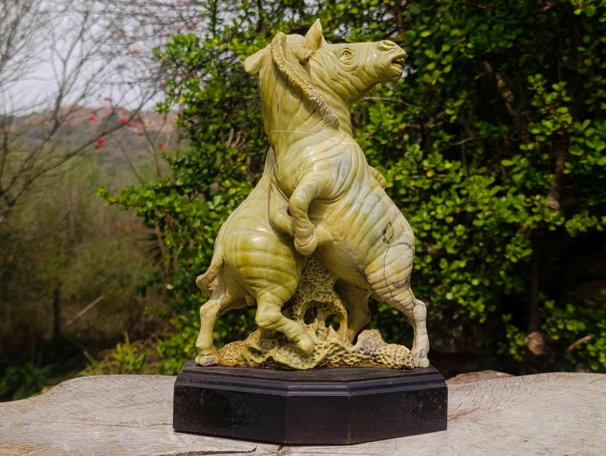 Carved African Butter Jade Twin Fighting Zebra Sculpture x 1 From Bronkhorstspruit, South Africa