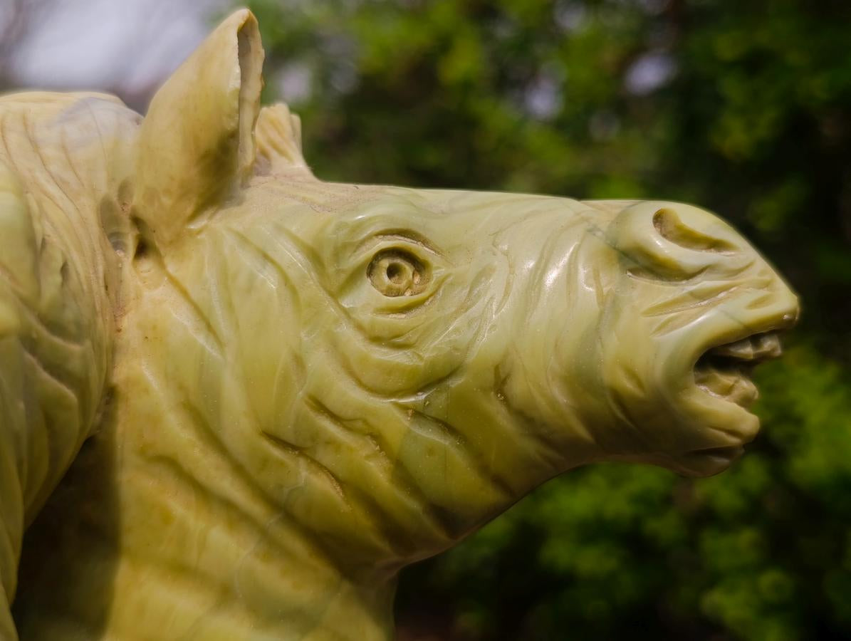 Carved African Butter Jade Twin Fighting Zebra Sculpture x 1 From Bronkhorstspruit, South Africa