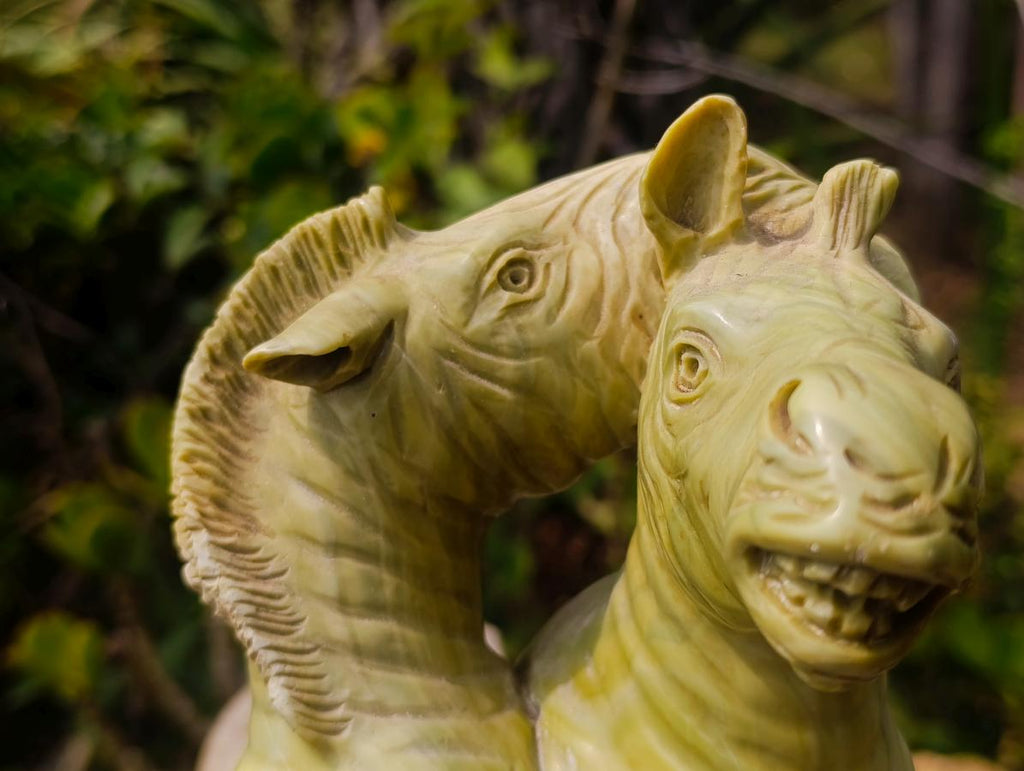 Carved African Butter Jade Twin Fighting Zebra Sculpture x 1 From Bronkhorstspruit, South Africa