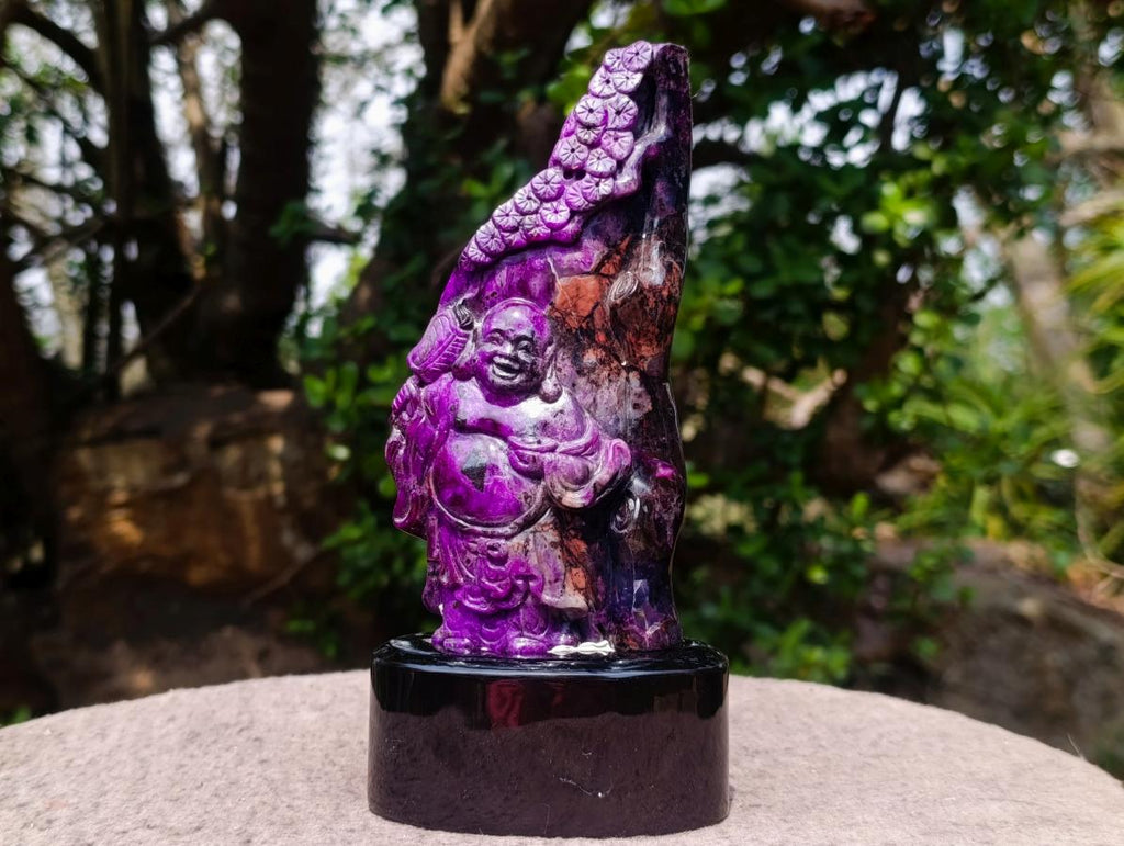 Hand Made Super Rare Sugilite Laughing Buddha (Maitreya) Under a Blossoming Tree x 1 From Wessels Mine, South Africa