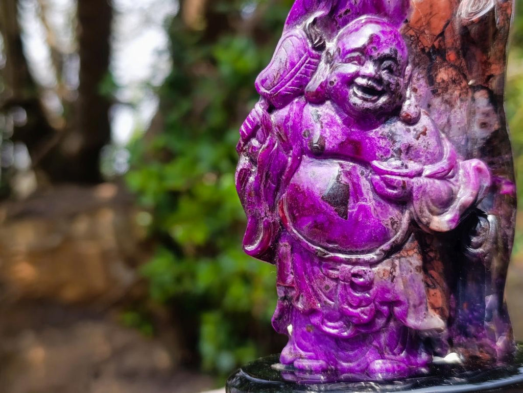 Hand Made Super Rare Sugilite Laughing Buddha (Maitreya) Under a Blossoming Tree x 1 From Wessels Mine, South Africa