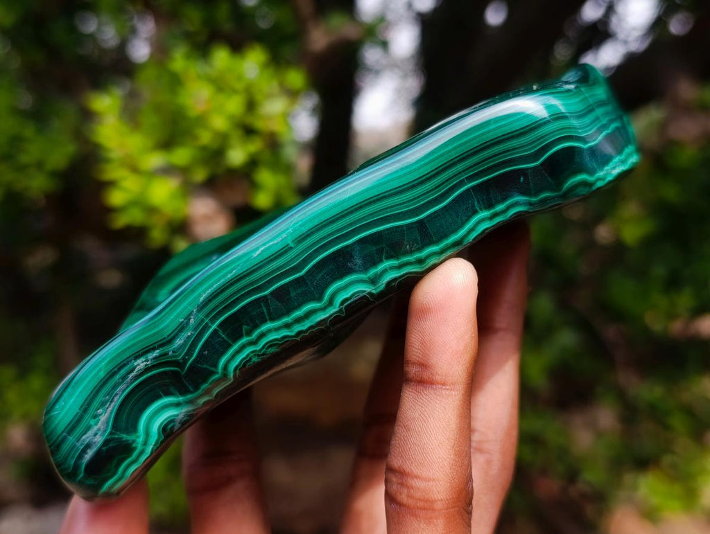 Polished Perfect Ring-Eye Patterned Malachite Gemstone Plate Specimen x 1 From Kolwezi, Congo