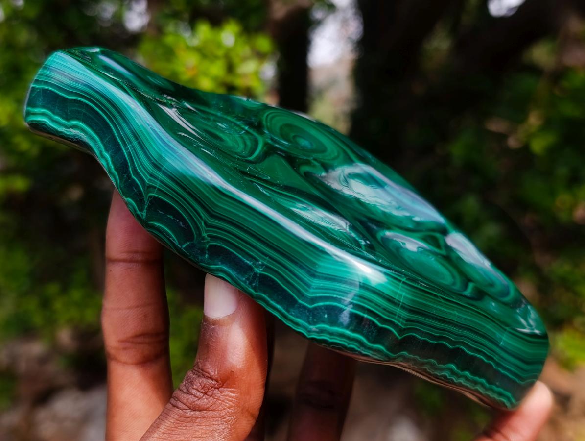 Polished Perfect Ring-Eye Patterned Malachite Gemstone Plate Specimen x 1 From Kolwezi, Congo