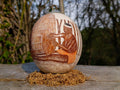 Hand Made Etched and Painted Tribal Ostrich Egg with a Brass Top and Bottom x 1 From South Africa