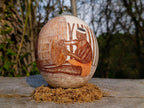 Hand Made Etched and Painted Tribal Ostrich Egg with a Brass Top and Bottom x 1 From South Africa