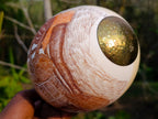 Hand Made Etched and Painted Tribal Ostrich Egg with a Brass Top and Bottom x 1 From South Africa