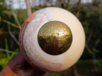 Hand Made Etched and Painted Tribal Ostrich Egg with a Brass Top and Bottom x 1 From South Africa