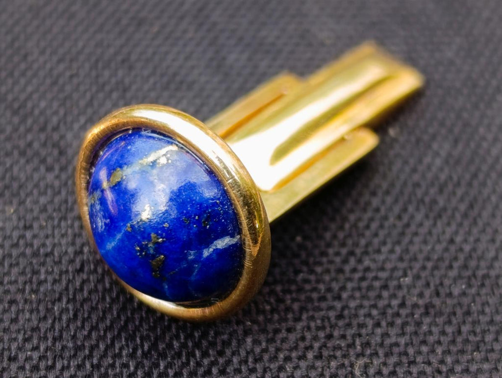 Hand Made Pair of Excellent Lapis Lazuli Cufflinks Set in 18 Carat Gold x 1 From Afghanistan