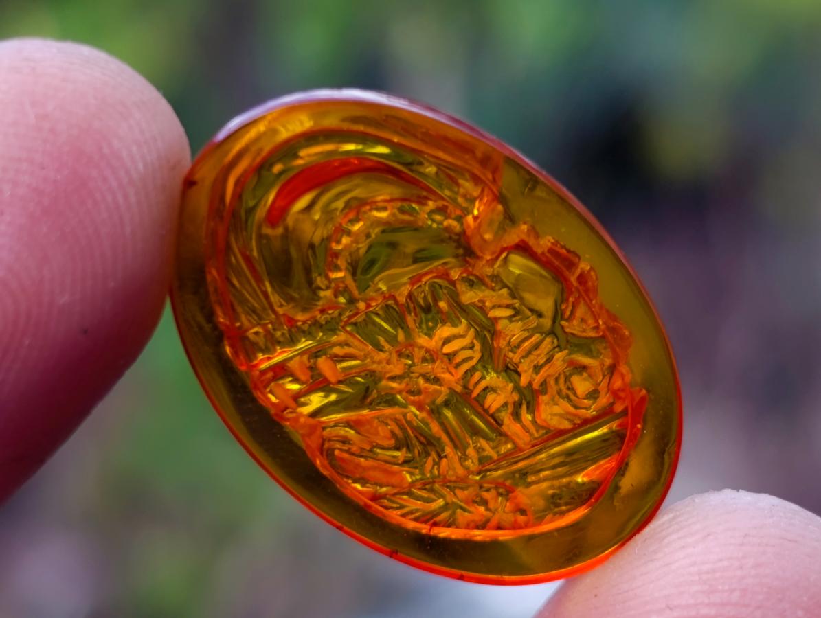 Hand Made Carved Princess Fossil Amber Vintage Cameo Jewellery Piece x 1 From Poland
