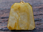 Hand Made Golden Rutilated Quartz in 9 ct Gold Pendant x 1 From Madagascar