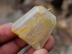Hand Made Golden Rutilated Quartz in 9 ct Gold Pendant x 1 From Madagascar