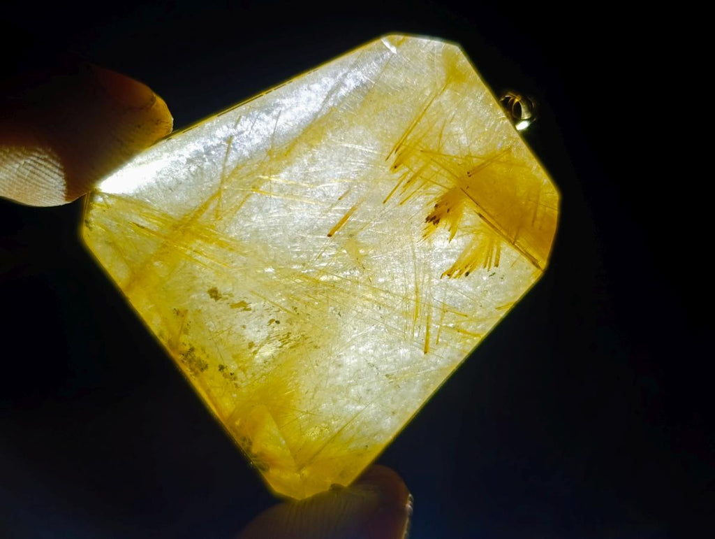 Hand Made Golden Rutilated Quartz in 9 ct Gold Pendant x 1 From Madagascar