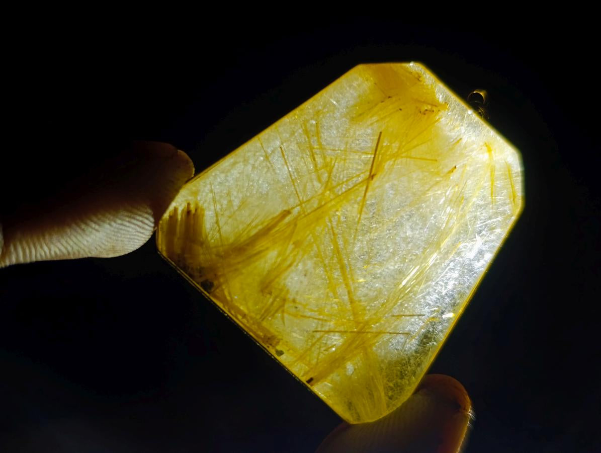 Hand Made Golden Rutilated Quartz in 9 ct Gold Pendant x 1 From Madagascar