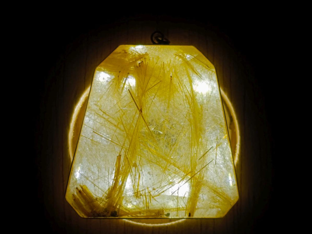 Hand Made Golden Rutilated Quartz in 9 ct Gold Pendant x 1 From Madagascar