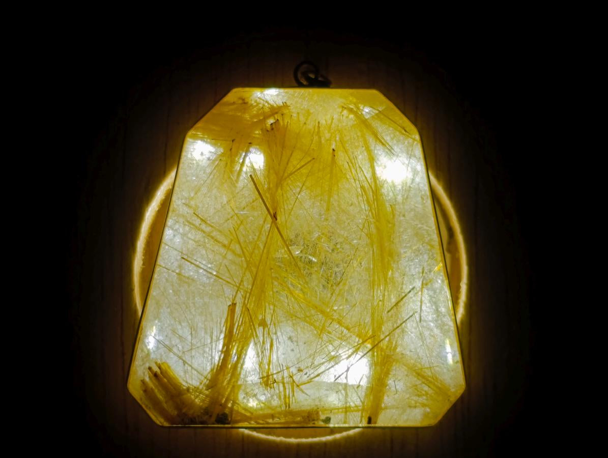 Hand Made Golden Rutilated Quartz in 9 ct Gold Pendant x 1 From Madagascar