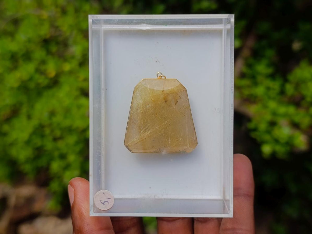 Hand Made Golden Rutilated Quartz in 9 ct Gold Pendant x 1 From Madagascar